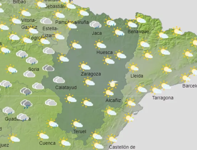 Predicción del tiempo para el domingo en Aragón