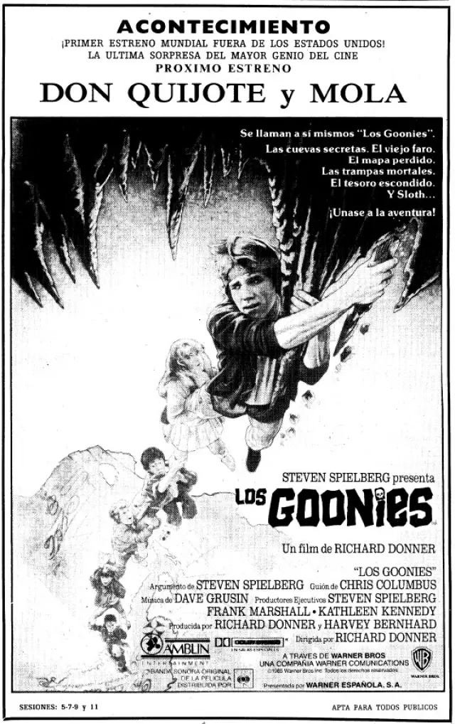 Anuncio del estreno de 'Los Goonies', en HERALDO