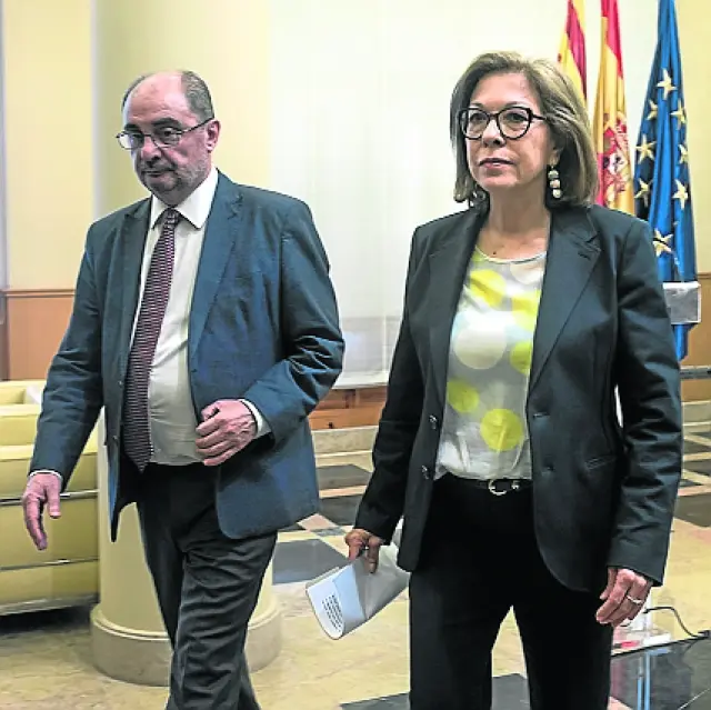 Pilar Ventura, a su salida de la comparecencia con el presidente Lambán para anunciar su dimisión, el pasado mes de mayo.
