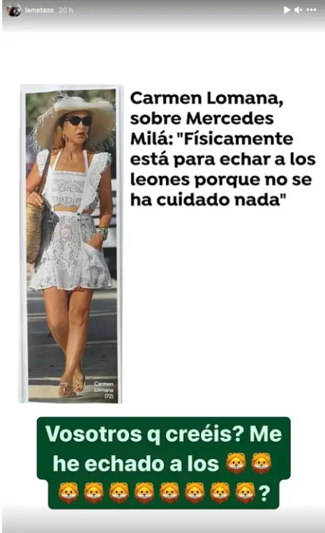 Captura de pantalla del stories de este martes de Mercedes Milá