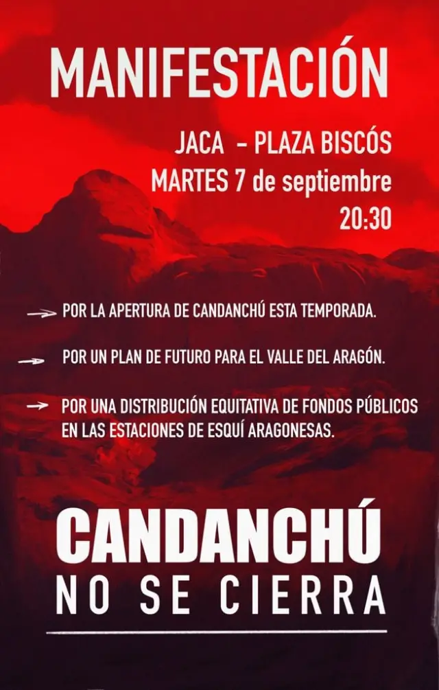 Cartel de la convocatoria contra el cierre de Candanchú.