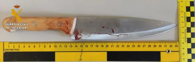 Uno de los cuchillos con los que agredió el detenido a sus víctimas en Ejea.