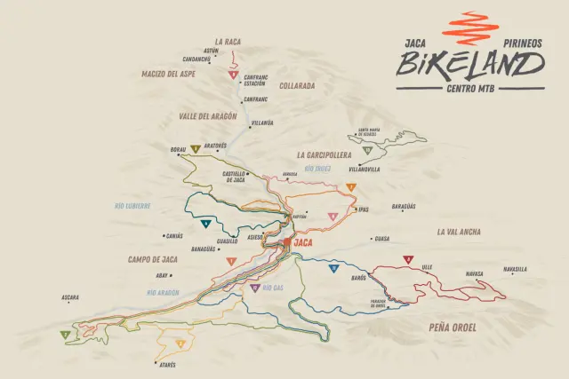 Mapa de rutas Jaca Pirineos Bikeland