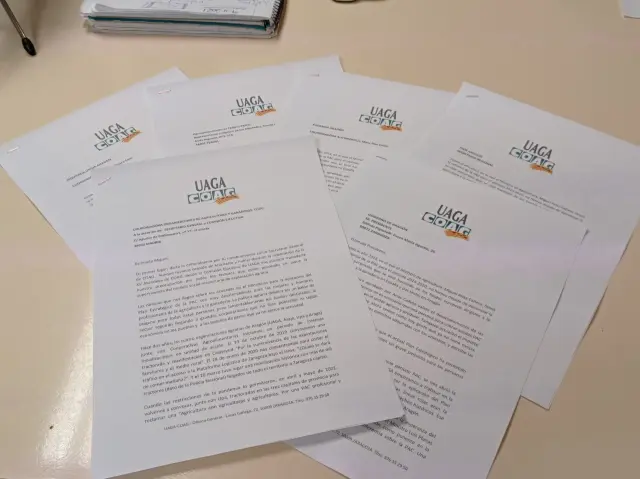 Cartas que UAGA ha enviado a Lambán y a los partidos políticos.