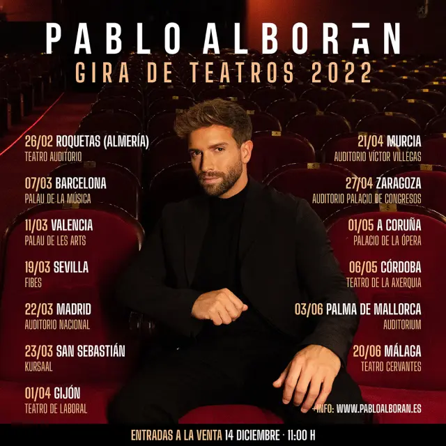 Cartel de la 'Gira de Teatros 2022' de Pablo Alborán.