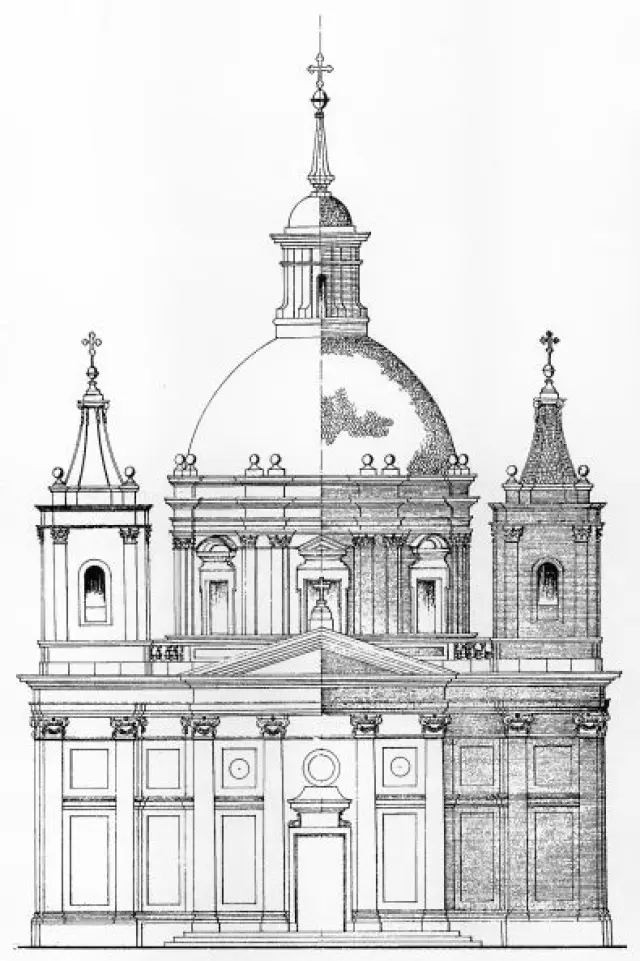 Plano de la fachada de la iglesia de San Fernando de Zaragoza.