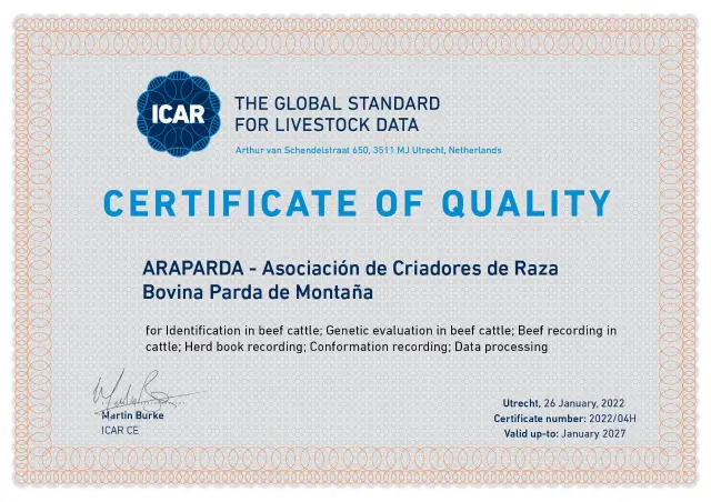 Certificado de calidad obtenido por Araparda.