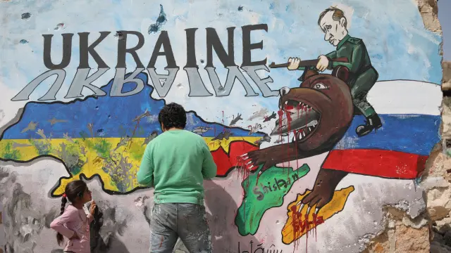 Grafitis por Ucrania en Siria.