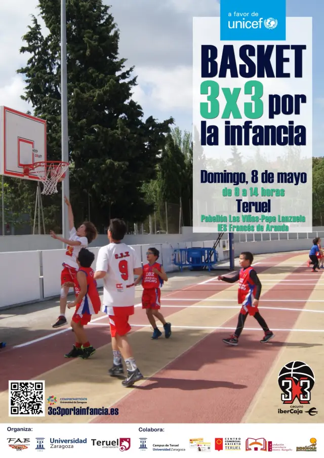Cartel del torneo 3x3 'Por la infancia' de Teruel.