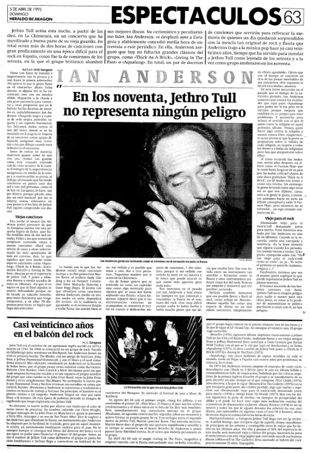 Página de Heraldo previa a su actuación en La Chimenea, en 1992