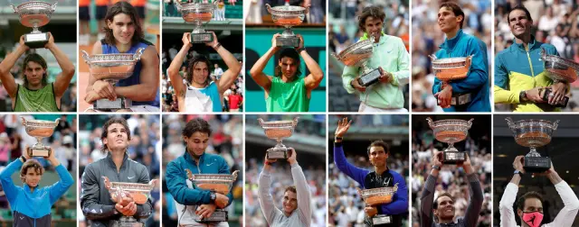 Los catorce triunfos de Nadal en Roland Garros.