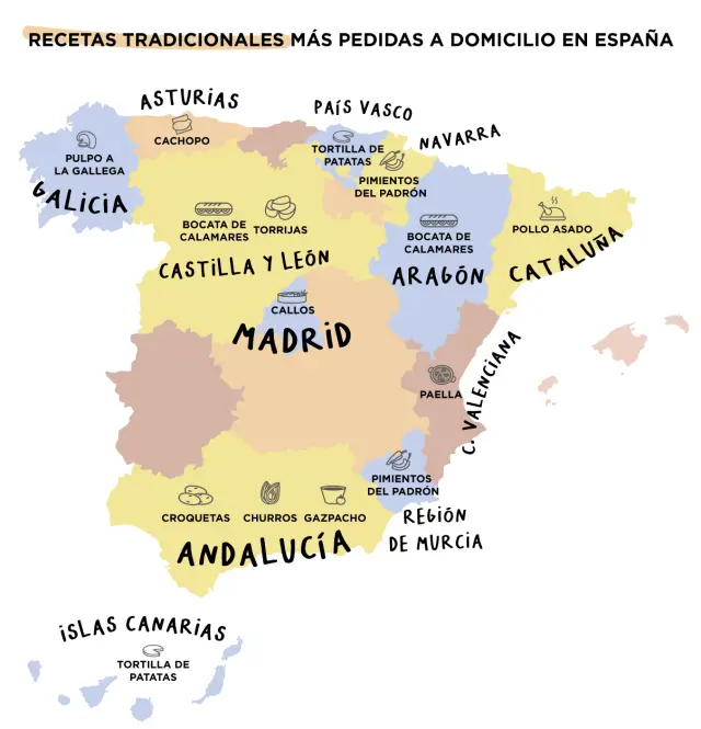 Mapa de lo más demandado a domicilio en España.