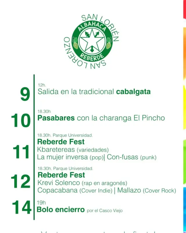Programa de fiestas de la peña La Albahaca Reberde para San Lorenzo 2022.