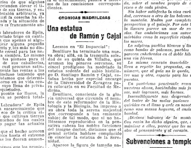 Primer recorte aparecido en prensa, en 1922, sobre el homenaje.