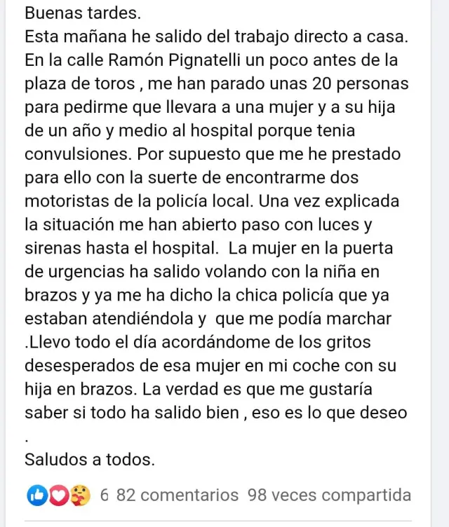 Mensaje de Juan Ferrando en Facebook, pidiendo información para contactar con Beatriz Martínez.