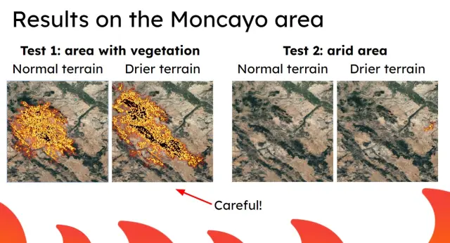 Propagación de un incendio en la zona del Moncayo simulando diferente grado de sequedad del terreno y utilizando datos abiertos de la NASA