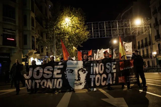 Manifestación de falangistas este sábado en Madrid.