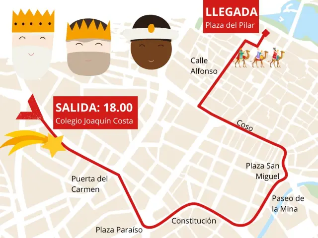 Horario y recorrido de la cabalgata de los Reyes Magos 2023 en Zaragoza.