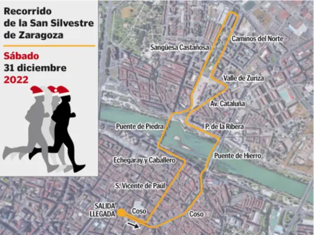 Mapa de la Carrera San Silvestre 2022 de Zaragoza.