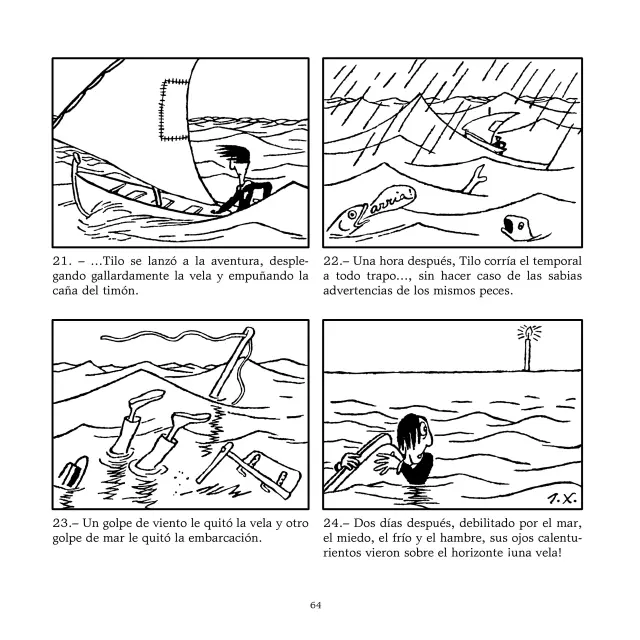 Cuatro viñetas de 'Las aventuras de Tilo'.