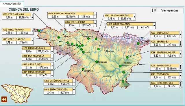 Datos de la cuenta del Ebro este jueves