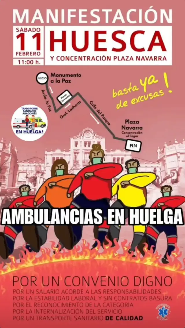 Cartel de la manifestación del transporte sanitario en Huesca.