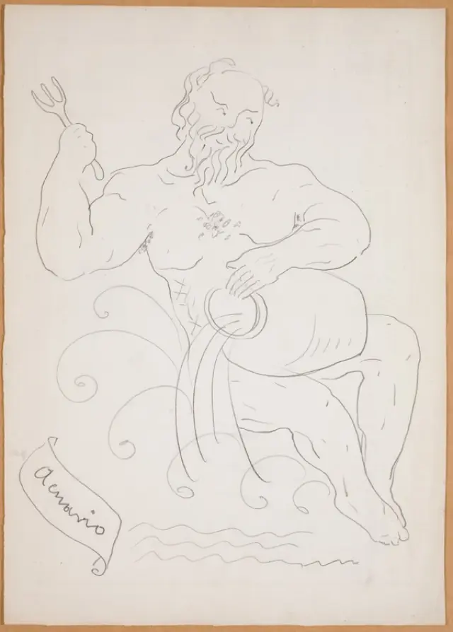 Uno de los 12 dibujos a lápiz que representan los signos del Zodíaco.