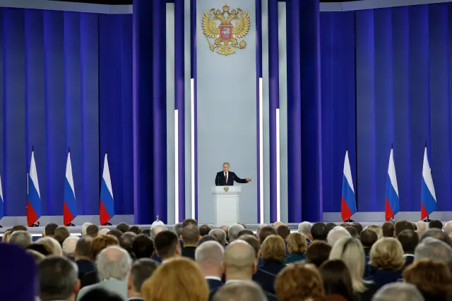 Russian President Putin delivers his annual address to the Federal Assembly in Moscow