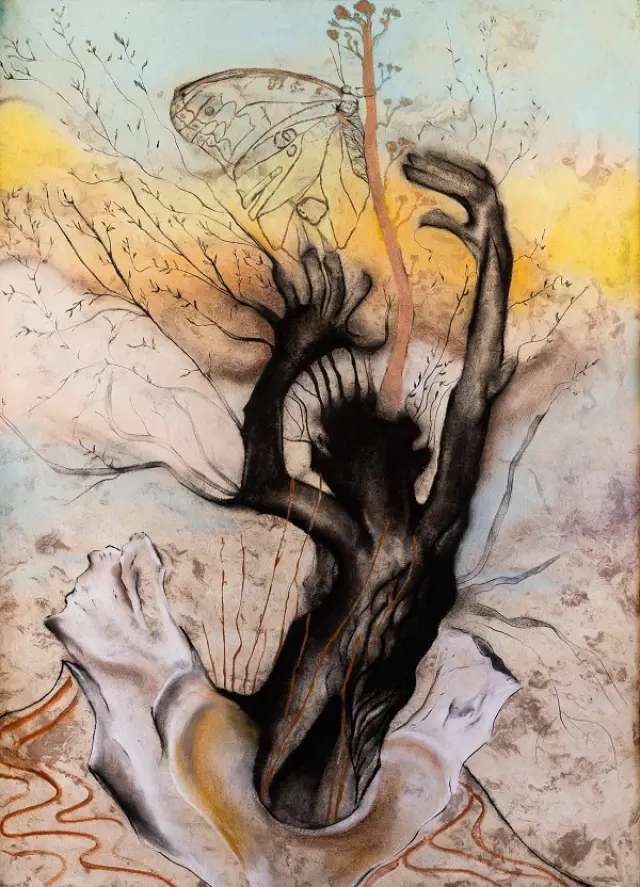 La mariposa negra dibujada por la artista.
