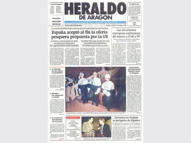 Portada de HERALDO de 16 de marzo de 1994, con la investidura de Carlos Saura como doctor honoris causa