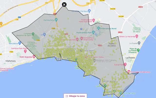 El mapa de las viviendas a la venta en la zona de Salou.