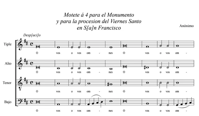 La composición del motete recuperado que interpretarán Los Ministriles a su salida de la iglesia de Santa Isabel de Portugal.