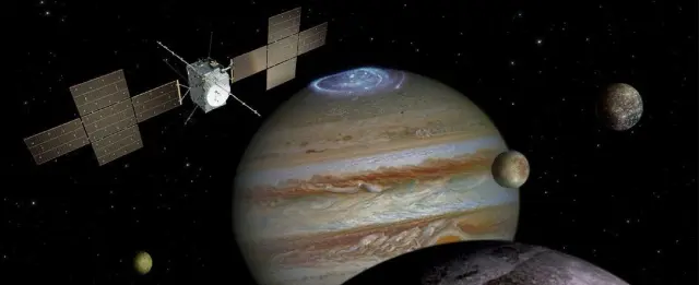 Recreación de la misión Juice, que explorará Júpiter y sus lunas Europa, Calisto y, en particular, Ganímedes.