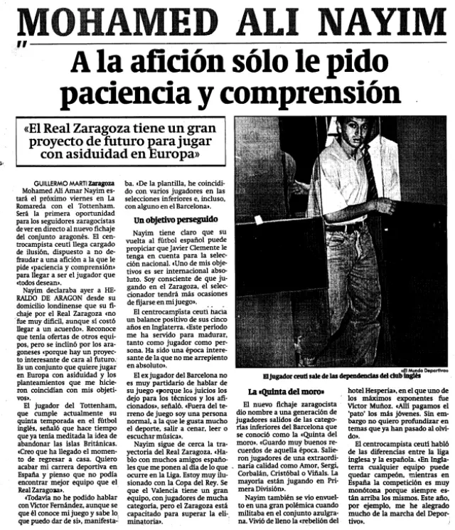 Artículo publicado el 20 de abril de 1993 en HERALDO sobre el fichaje de Nayim