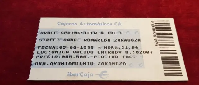 Una entrada del concierto de Sprinsgsteen en Zaragoza en 1999.