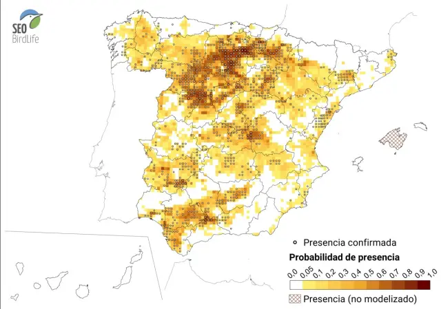 Mapa de la distribución del aguilucho cenizo en España.