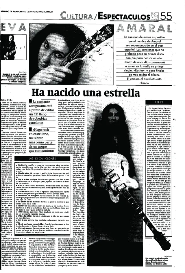 Entrevista con Eva Amaral y Juan Aguirre publicada el 10 de mayo de 1998 en Heraldo