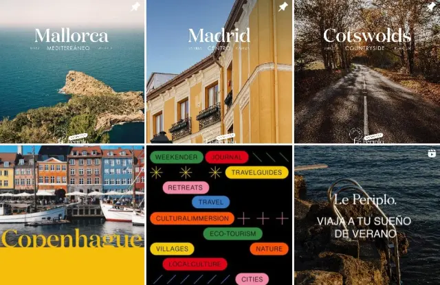 Algunas de las recomendaciones de viajes de Periplo, que empezó como perfil de Instagram.