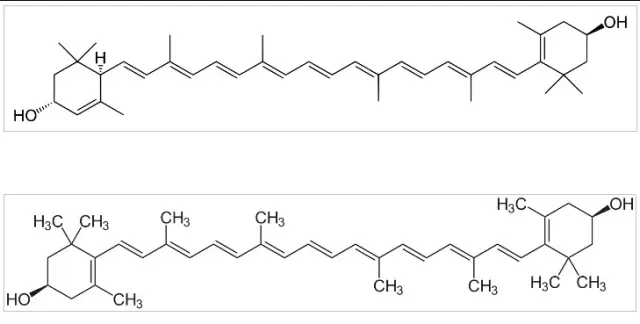 Estructuras químicas de la luteína y la zeaxantina
