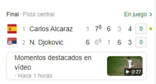 Así va Alcaraz a las 19.41 en el partido contra Djokovic de la final de Wimbledon