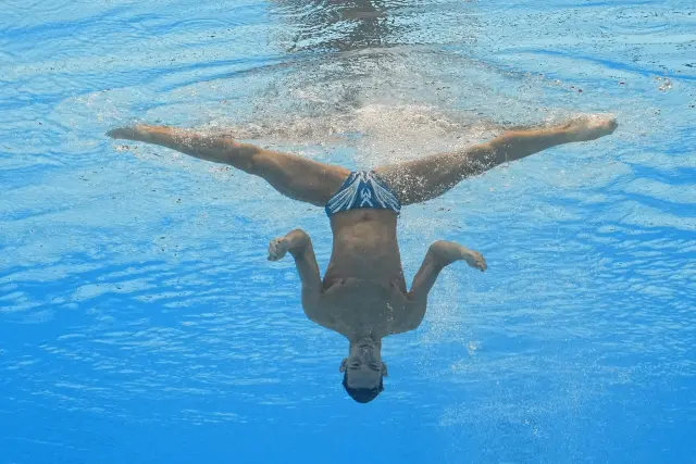 Fernando Díaz del Río, en acción en la final de solo técnico del Mundial de natación artística de Fukuoka (Japón)