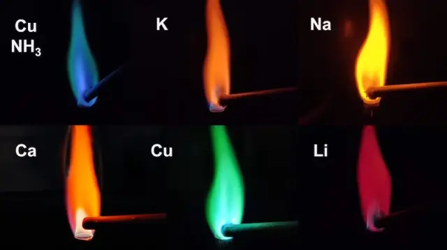 Los elementos aportan diversos colores a la llama. El azul puede obtenerse con una combinación de cloruro o perclorato amónico y sulfato de cobre. Sin embargo, en las condiciones de los fuegos artificiales, este color desaparece rápidamente.