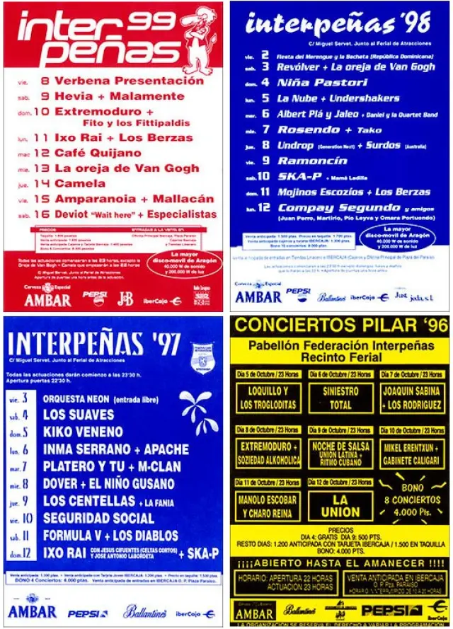 Algunos de los programas de Interpeñas a mitad de los años 90.
