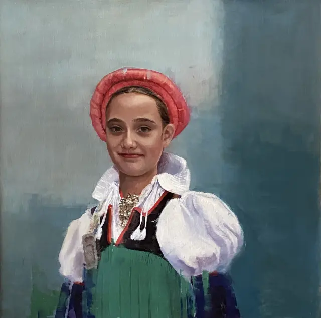 Retrato de la hija de la artista, en homenaje a su suegra, ansotana, y a Joaquín Sorolla.
