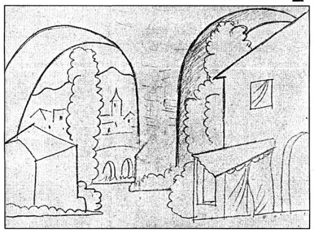 Boceto del decorado de Picasso para 'Sombrero de tres picos'.