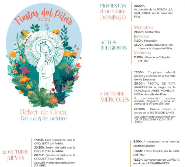 Programa de las Fiestas del Pilar 2023 en Belver de Cinca.