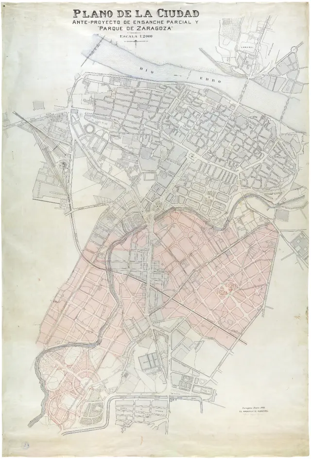 Los planos de la Zaragoza de hace 100 años, diseñados por el arquitecto municipal Miguel Ángel Navarro.