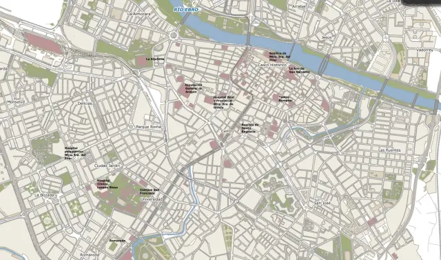 Mapa actual de la ciudad de Zaragoza a través de una herramienta del Ayuntamiento.