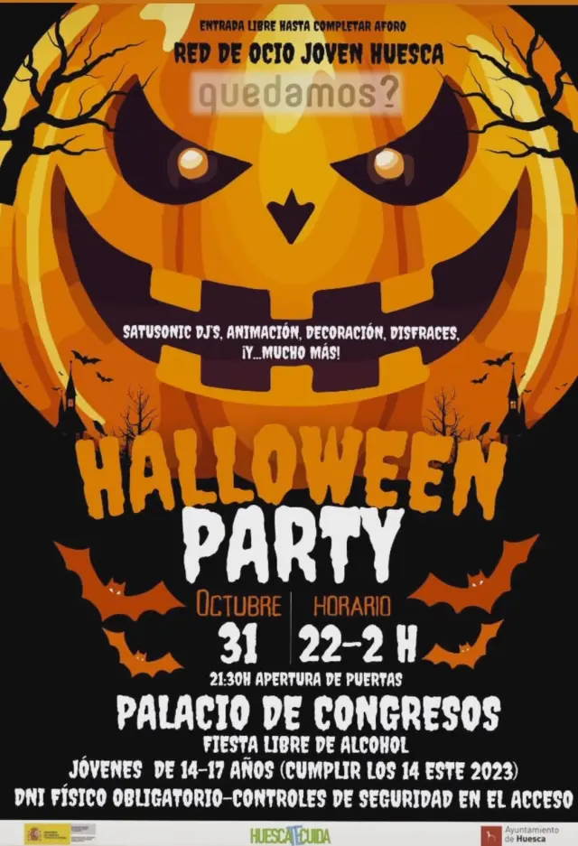 Cartel de la fiesta de Halloween organizada por el Ayuntamiento de Huesca.