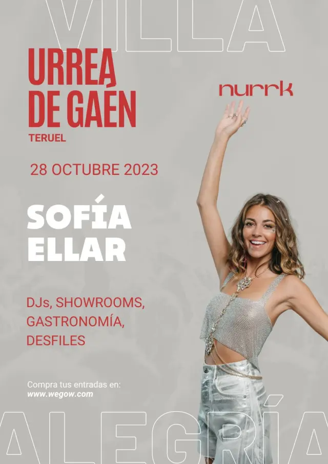 Cártel promocional del concierto de Sofía Ellar en Urrea de Gaén.